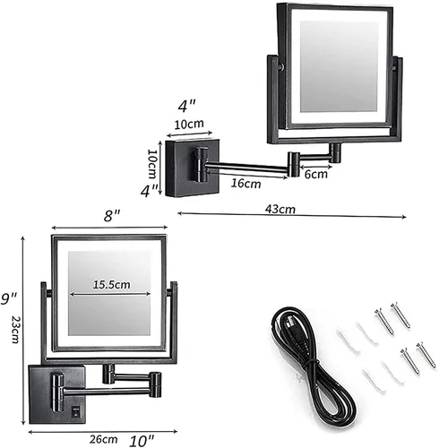 Miniatura 4 de FIDEMM Espejo de maquillaje recargable para montaje en pared, espejo de maquillaje iluminado con luces y aumento, 8 pulgadas, doble cara, 360
