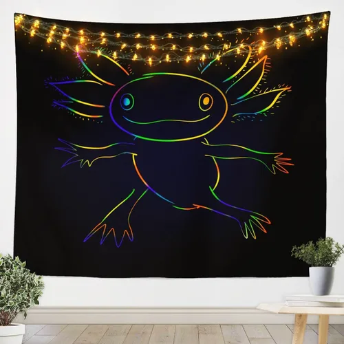 Feelyou Bonito tapiz de ajolote de dibujos animados, Salamandra, tapiz para colgar en la pared para niños y niñas, tapiz de pared de ajolote negro,