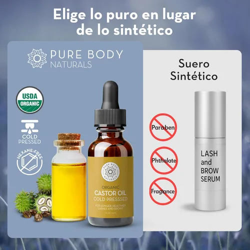 Miniatura 6 de Pure Body NaturalsAceite orgánico de ricino con kit aplicador para pestañas y cejas crecimiento, 1 oz líq.