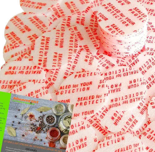 Revestimientos de tapa de sellos activados por par sensibles a la presión, 1.89 pulgadas, 100 unidades, fabricados en Estados Unidos, para botellas