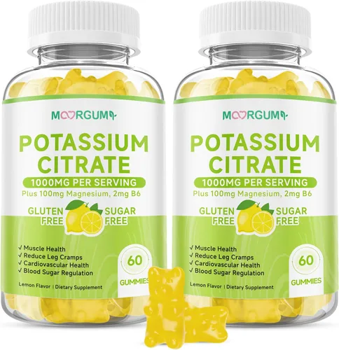Miniatura 10 de Gomitas de citrato de potasio de 1000 mg, suplemento de potasio para adultos, mujeres y hombres, con magnesio, suplementos masticables de vitamina