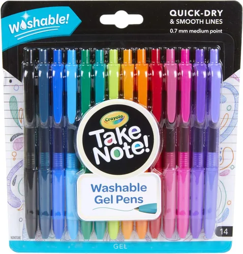 Crayola Bolígrafos de gel de colores para niños y adultos, bolígrafos lavables de punta media, 14 unidades