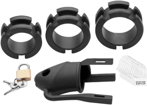 Miniatura 3 de Jaula para adultos BDSM ajustable de silicona negra para hombres, dispositivos de castidad masculina, jaula bloqueada, juguete sexual para hombres