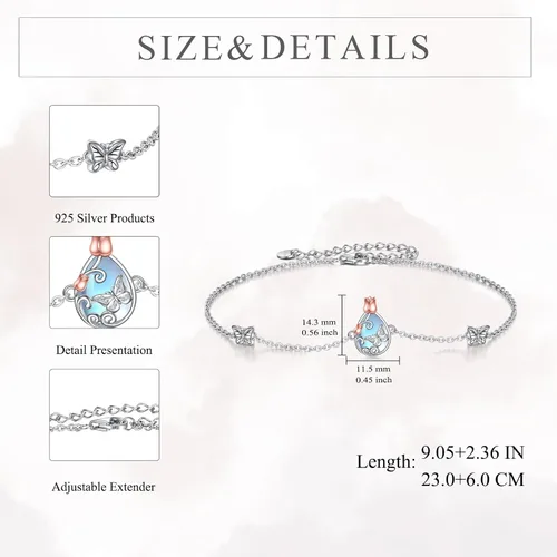 Miniatura 4 de AOBOCO Tobillera de plata de ley para mujer, pulsera de tobillo de ojo turco de mariposa de cristal, libélula