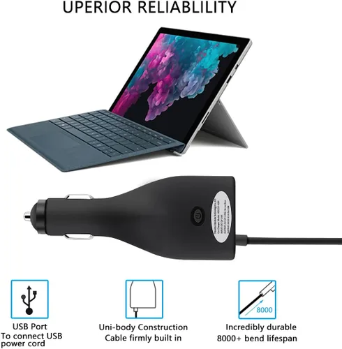 Miniatura 4 de Cargador de coche Surface de 42 W, 12 V, 2.58 A, fuente de alimentación para Microsoft Surface Pro 3/Pro 4/Pro 5/Pro 6, Surface Book, Surface Go