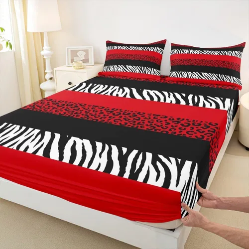 Miniatura 24 de Juego de sábanas con estampado de manchas de piel de cheetah abstracto, sábana bajera tamaño individual para niños, niñas y mujeres, decoración
