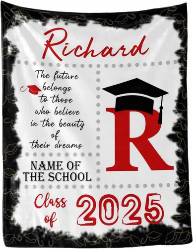Miniatura 16 de MyPupSocks Manta personalizada para regalo de graduación, felicitaciones clase de 2025, manta azul personalizada de forro polar 2025 para hermana