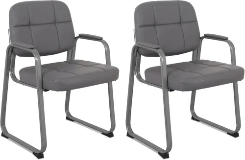 Miniatura 16 de CLATINA Silla de recepción de oficina con reposabrazos acolchado de cuero regenerado, silla ergonómica para sala de espera, vestíbulo, reunión, Negro