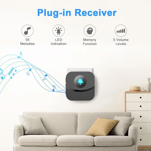 Miniatura 6 de SURFOU Kit de timbre inalámbrico para todo tipo de clima, conexión confiable de 1300 pies, campana de puerta impermeable para exteriores, 5 niveles
