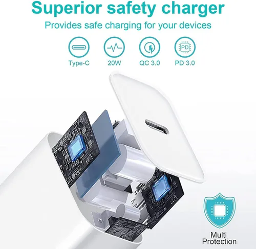 Miniatura 4 de Cargador rápido para iPad, cargador de iPad Pro de 20 W con cable de carga de 10 pies para iPhone 17/17 Pro/17 Air/16, iPad A16/10th, iPad Air 13/11