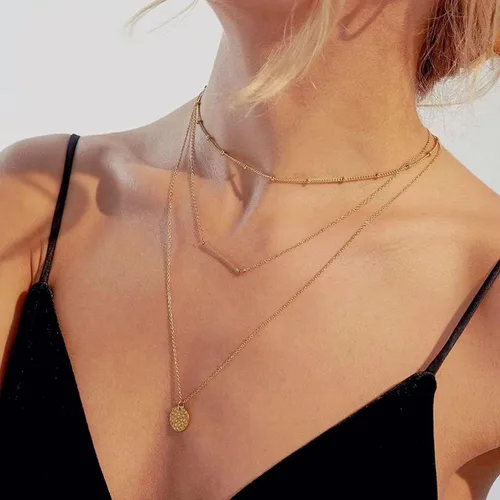 Miniatura 2 de Collares delicados para mujer, collares en capas, collar de gargantilla chapado en oro, joyería para mujer