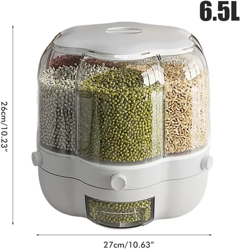 Miniatura 6 de Enfudid Contenedor de almacenamiento de granos para alimentos, dispensador de arroz de 6 rejillas de gran capacidad, caja de almacenamiento