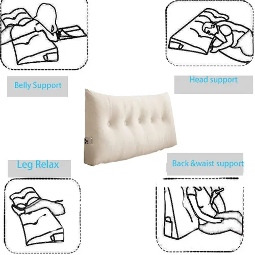 Miniatura 5 de Almohada para cabecero, cojín de cuña de lectura, tamaño grande, color beige, cojín para cabecero, respaldo triangular, para cama de día, litera