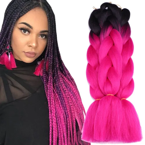 Miniatura 2 de Extensiones de cabello de trenzas jumbo, 3 unidades, color negro puro, 24 pulgadas, 3.53 oz/unidad para trenzado de caja torcida (1B negro)