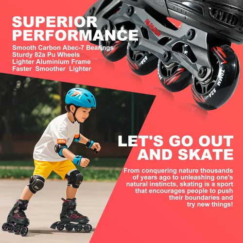Miniatura 4 de PAPAISON Patines en línea para niños de 5 a 8 años, 8 a 12 años, tamaño ajustable, patines con cuchillas para principiantes para niños y jóvenes Rojo