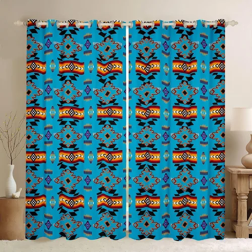 Miniatura 10 de Cortinas y cortinas occidentales de 76 x 45 pulgadas, cortinas aztecas, exóticas, nórdicas, bohemias, opacas, tribu india, geometría, étnica