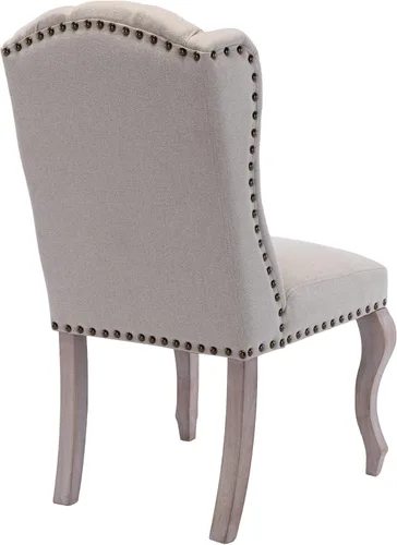 Miniatura 9 de Juego de 6 sillas de comedor de lino, sillas de comedor de granja con respaldo copetudo, sillas de cocina Parsons francesas tapizadas, sillas