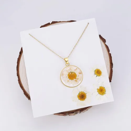 Miniatura 11 de Forget-Me-Not and Queen Anne's Lace Pressed Wildflower Necklace Birth Month Real Flower Necklace Gold/Silver Pressed Flower Jewelry