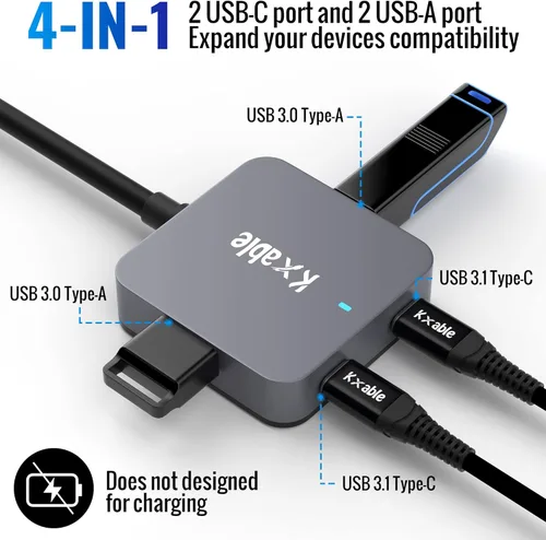 Miniatura 2 de Cable de extensión USB mejorado de 15 pies con 4 puertos (2 A + 2 C), cable extensor USB 3.0 tipo A, hub divisor Y, macho tipo A a hembra + cable