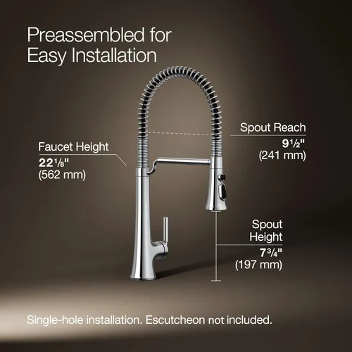 Miniatura 3 de KOHLER Grifo de cocina semiprofesional tono 23765-CP Cromo pulido