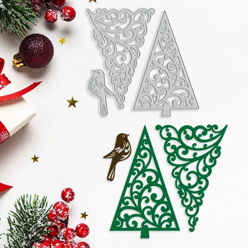 Miniatura 5 de Troqueles de metal para árbol de Navidad, para hacer tarjetas, árbol de Navidad, pájaros, fondo, troqueles para decoración de bricolaje, papel