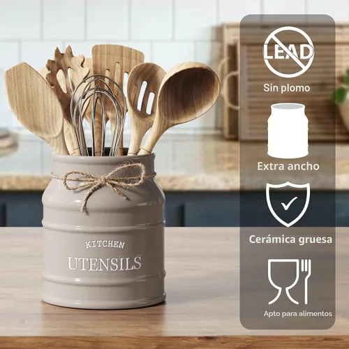 Miniatura 3 de Barnyard Designs Soporte de utensilios de cerámica de granja para encimera de cocina, gran vajilla rústica, organizador de herramientas de cocina