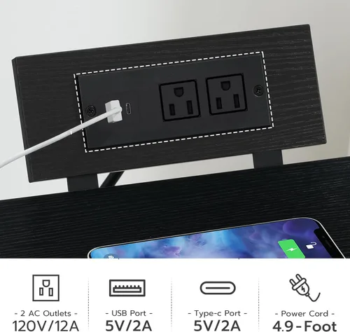 Miniatura 7 de HOOBRO Mesita de noche con estación de carga, mesita de noche con luces LED y 2 cajones de tela, mesa auxiliar con 2 salidas de CA y puerto USB