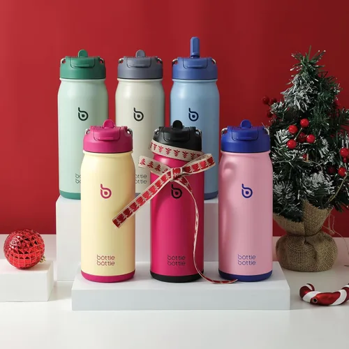 Miniatura 6 de BOTTLE BOTTLE Botella de agua deportiva de 16 onzas de acero inoxidable aislada para niños con pajita y porta pastillas para regalos y la escuela