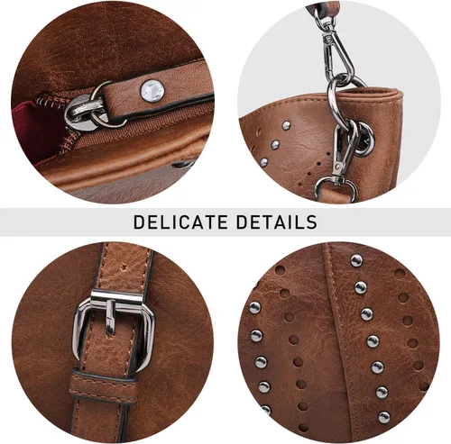 Miniatura 5 de VONMAY Monederos para mujer, bolsos de cuero vegano, grandes tachuelas para damas, bolsas hobo, bolso de mano, bolso de hombro