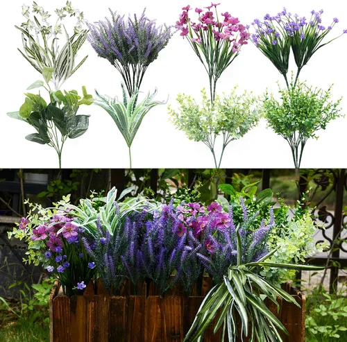 Miniatura 11 de PARTY JOY 17 racimos de plantas falsas para exteriores, arbustos falsos resistentes a los rayos UV, flores artificiales verdes, arbustos
