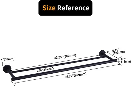 Miniatura 6 de Toallero de baño doble SUS 304 de acero inoxidable para baño de 36 pulgadas, color negro mate