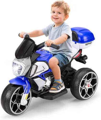 Motocicleta eléctrica para niños de 6 V, juguetes de 3 ruedas con faros LED, Bluetooth, caja de almacenamiento, música y bocina de imitación, para