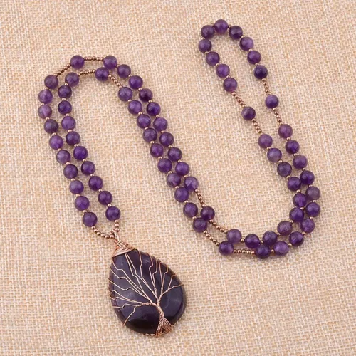 Miniatura 4 de Jovivi Collar de cristales curativos de cuarzo amatista natural, con dije de piedra preciosa de chakra envuelto en lágrima envuelta en alambre de 28