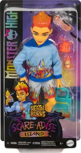 Miniatura 6 de Muñeca Monster High Scare-adise Island Heath Burns con Sudadera con Capucha de Llamas, Bañador y Accesorios de Playa como Gafas de Sol