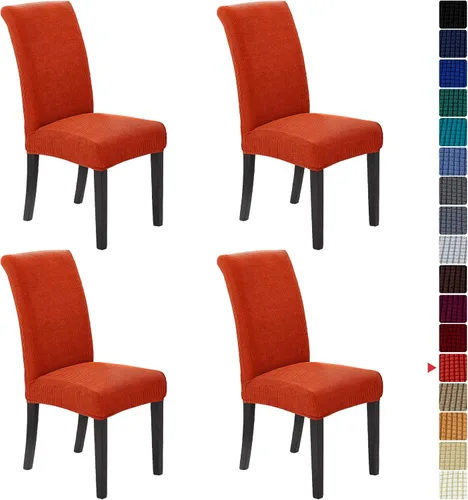 Miniatura 45 de Juego de 6 fundas elásticas para sillas de comedor, fundas para sillas de comedor lavables y removibles, fundas para sillas de comedor protectoras