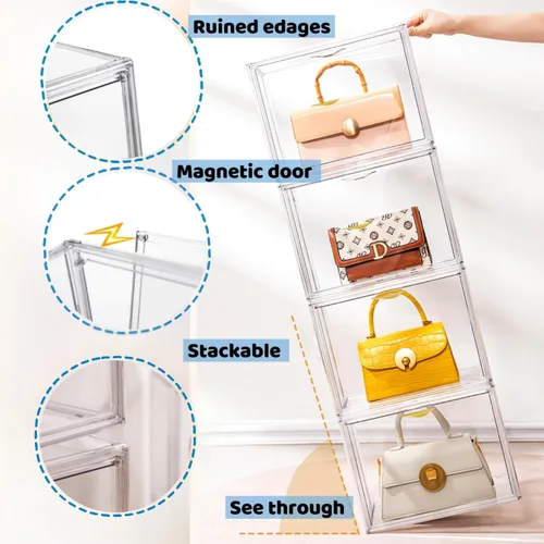 Miniatura 21 de Attelite Organizador de almacenamiento de bolsas y bolsos de plástico para armario, vitrina de acrílico transparente con puerta magnética