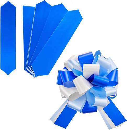 Miniatura 2 de Lazo grande para automóvil de 20 pulgadas, color azul y blanco, grande, para envolver regalos, con cinta de 20 pies para regalo, decoración
