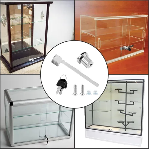 Miniatura 7 de Luomorgo Cerradura de trinquete para puerta corrediza de vidrio, cerradura de exhibición con llave similar (cromado)