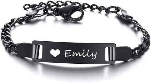 Miniatura 28 de Pulsera de barra para bebé: chapado en oro de 18 quilates, pulsera con placa de identificación personalizada para niños pequeños de mamá, nombre