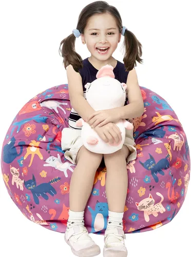 LOLOMLO Funda para puf de almacenamiento de animales de peluche, para niños, mantas, toallas, puf (solo funda), sofá de lona con cremallera YKK,