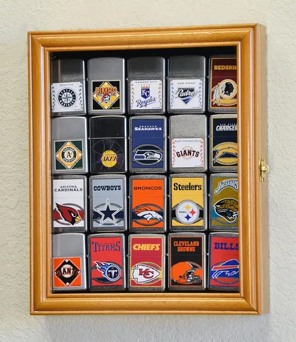 20 Zippo Lighter Display Case Cabinet Holder Wall Rack Box - Lockable Roble
