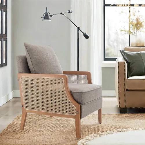 Miniatura 3 de HAOBO Home Silla decorativa moderna de mediados de siglo, sillas tapizadas para sala de estar, sillón con reposabrazos de ratán, cómoda silla de Topo