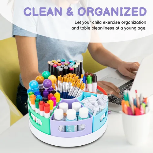 Miniatura 7 de CraftGenes Organizador de Suministros de Arte, Portálápices Extra Grande de 360° con 7 Compartimentos Removibles para Niños, Organizador