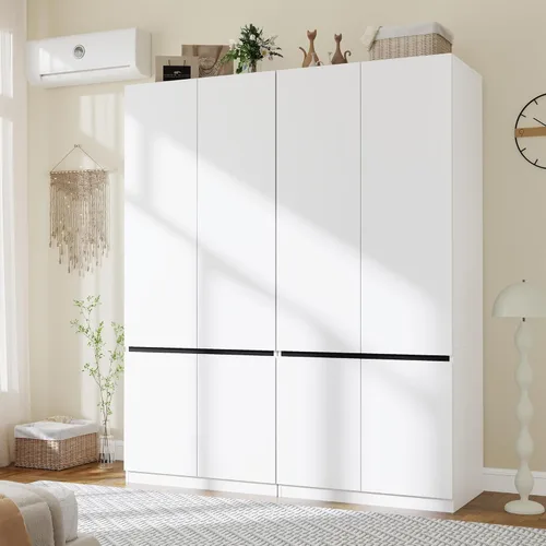 Miniatura 10 de Armario blanco Armario: Armario de madera de 74 pulgadas con 2 puertas, Armarios de dormitorio con barra para colgar, armario alto para colgar ropa