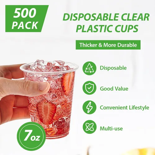 Miniatura 4 de Lilymicky Paquete de 500 vasos de plástico transparente de 7 onzas, vasos desechables para fiestas de cumpleaños, pícnics, ceremonias y cualquier