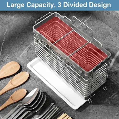 Miniatura 4 de Soporte para Utensilios, Escurridor de Utensilios de Acero Inoxidable con Bandeja de Drenaje, Cesta Escurridora de Encimera de Cocina Soporte
