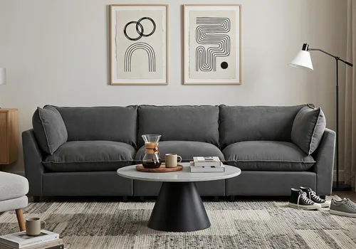 Miniatura 12 de Iroomy Oversized Modular Sectional Sofa, Chenille Cloud Couch, Deep Comfy Seat, 4-Seater Sofas, Couches, Living Room, Beige