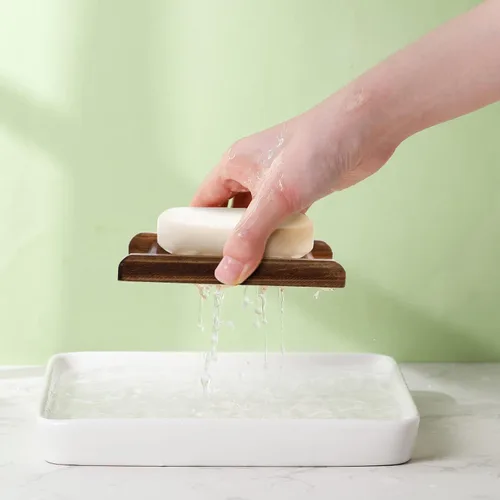 Miniatura 4 de Jabonera de bambú para jabonera de madera, ahorro de bandeja de jabón de madera, estuche de madera para ducha, rectangular, bañera, ducha, platos