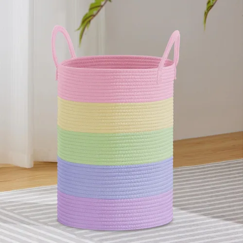 Miniatura 44 de VIPOSCO Cesta de lavandería grande, cesta de almacenamiento de cuerda tejida alta para mantas, juguetes, ropa sucia en la sala de estar, baño, Rayas