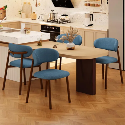 Miniatura 16 de Juego de 2 sillas de comedor para cocina, tapizadas, modernas, de cuero, original/beige